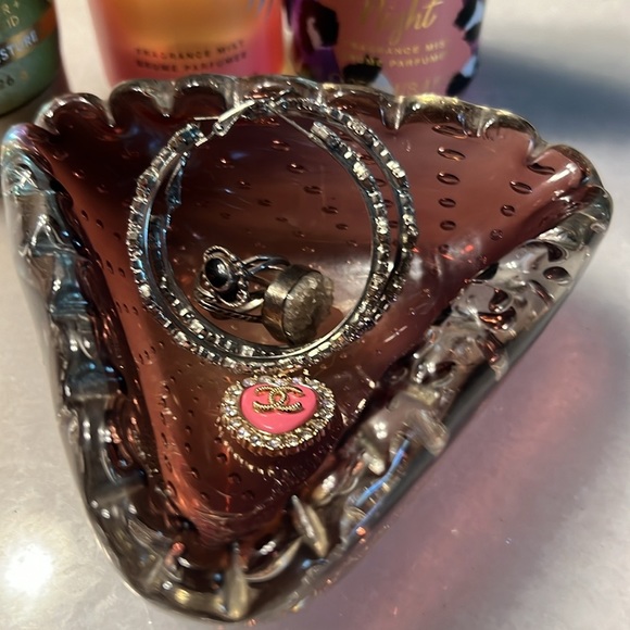 Vintage Armando Jacobino Kumela Triangular Glass Bowl Bubbles Amethyst - Picture 12 of 12